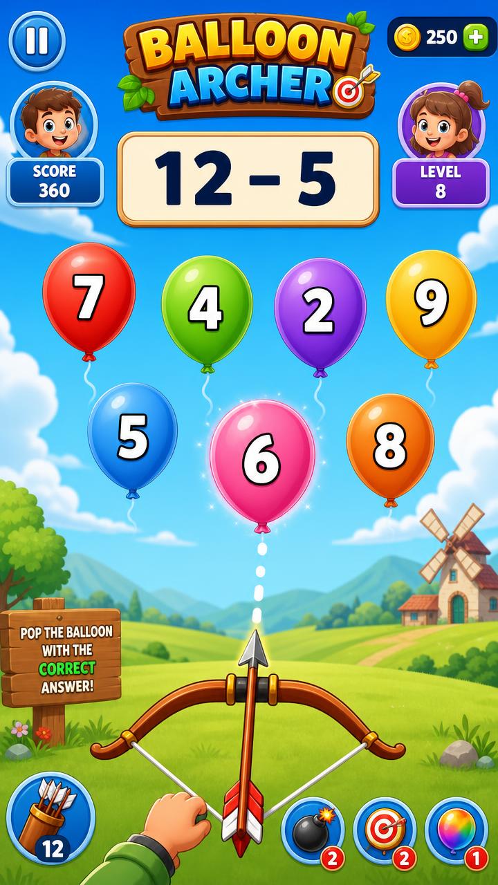 Balloon Archer classroom activity screen